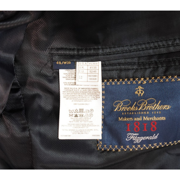 Brooks Brothers 1818 Fitzgerald X Estrato Mens 41L Black Wool 2 Button Jacket - Picture 7 of 8